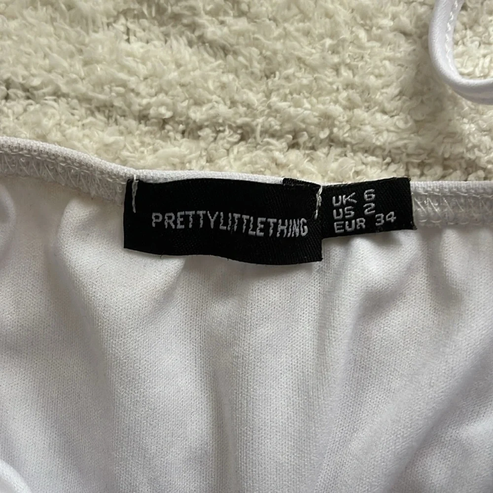 pretty little thing white Mesh Ruched Detail Thong bodysuit size 6